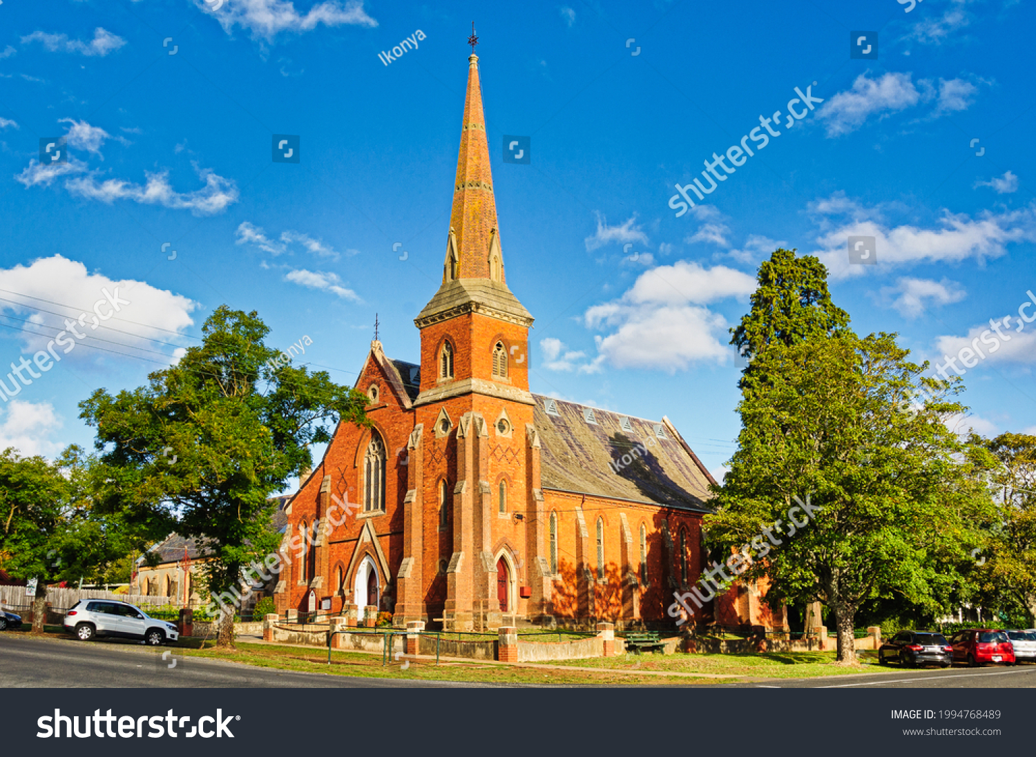 This impressive red brick Uniting Church, formerly known as the Wesleyan or Methodist Church, was built around 1865 - Daylesford, Victoria, Australia #1994768489