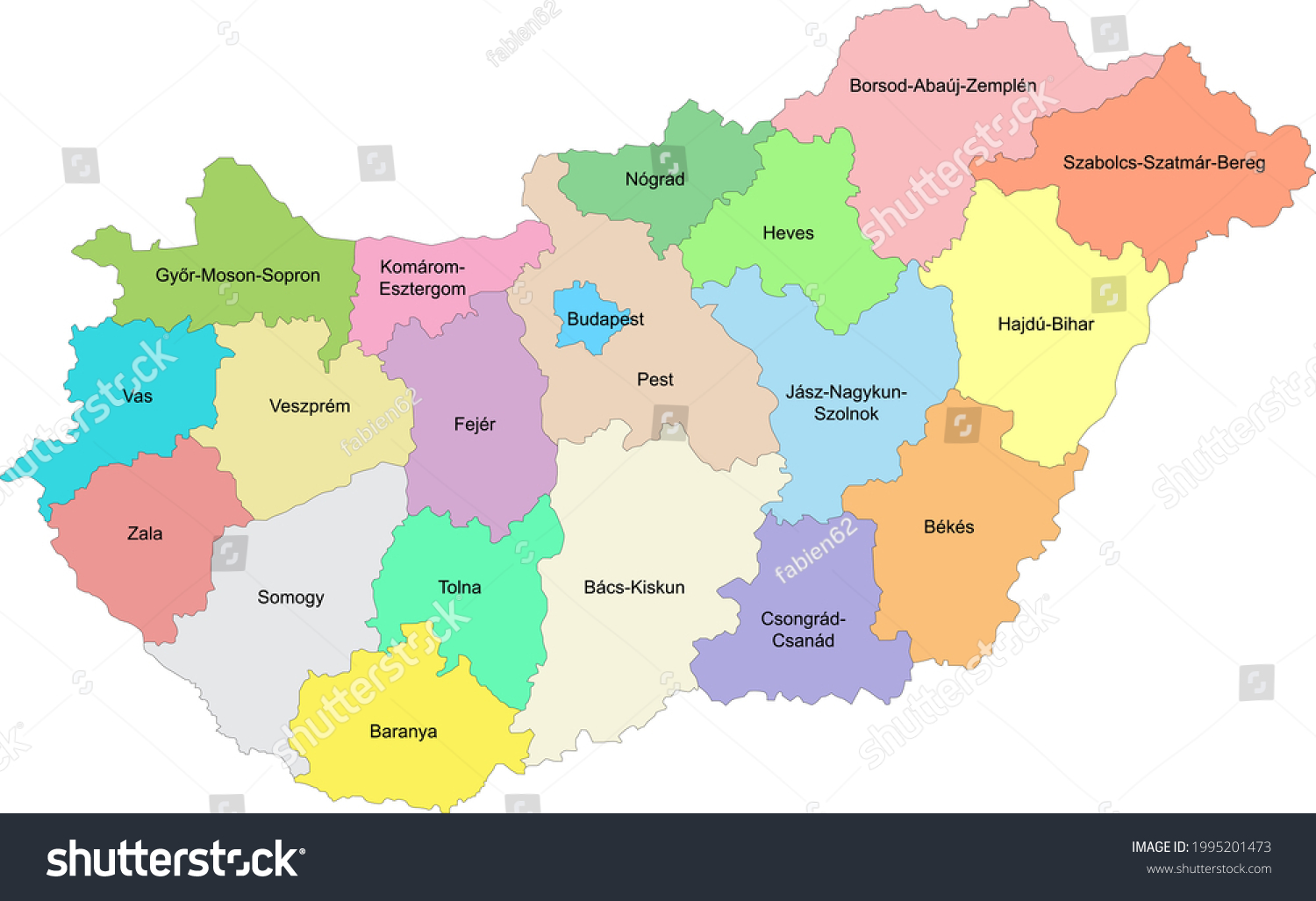 Map of Hungary with representation of divisions - Royalty Free Stock ...