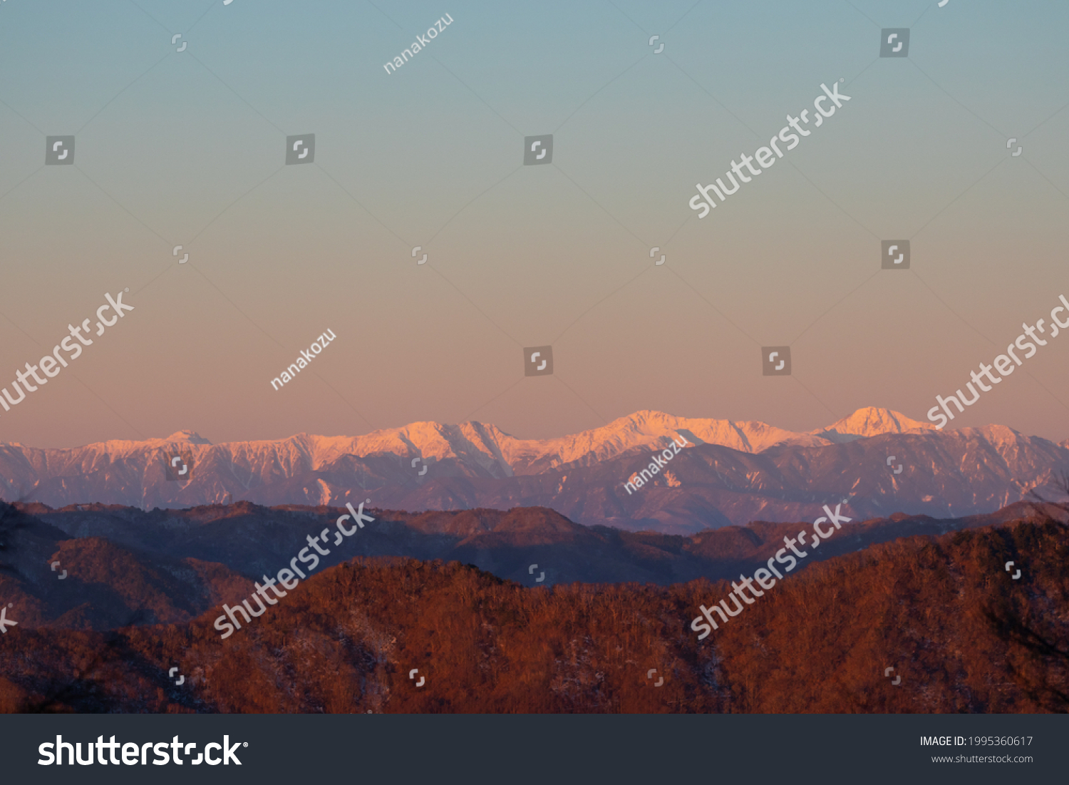Morning of the Southern Alps as seen from Mount Kumotori #1995360617
