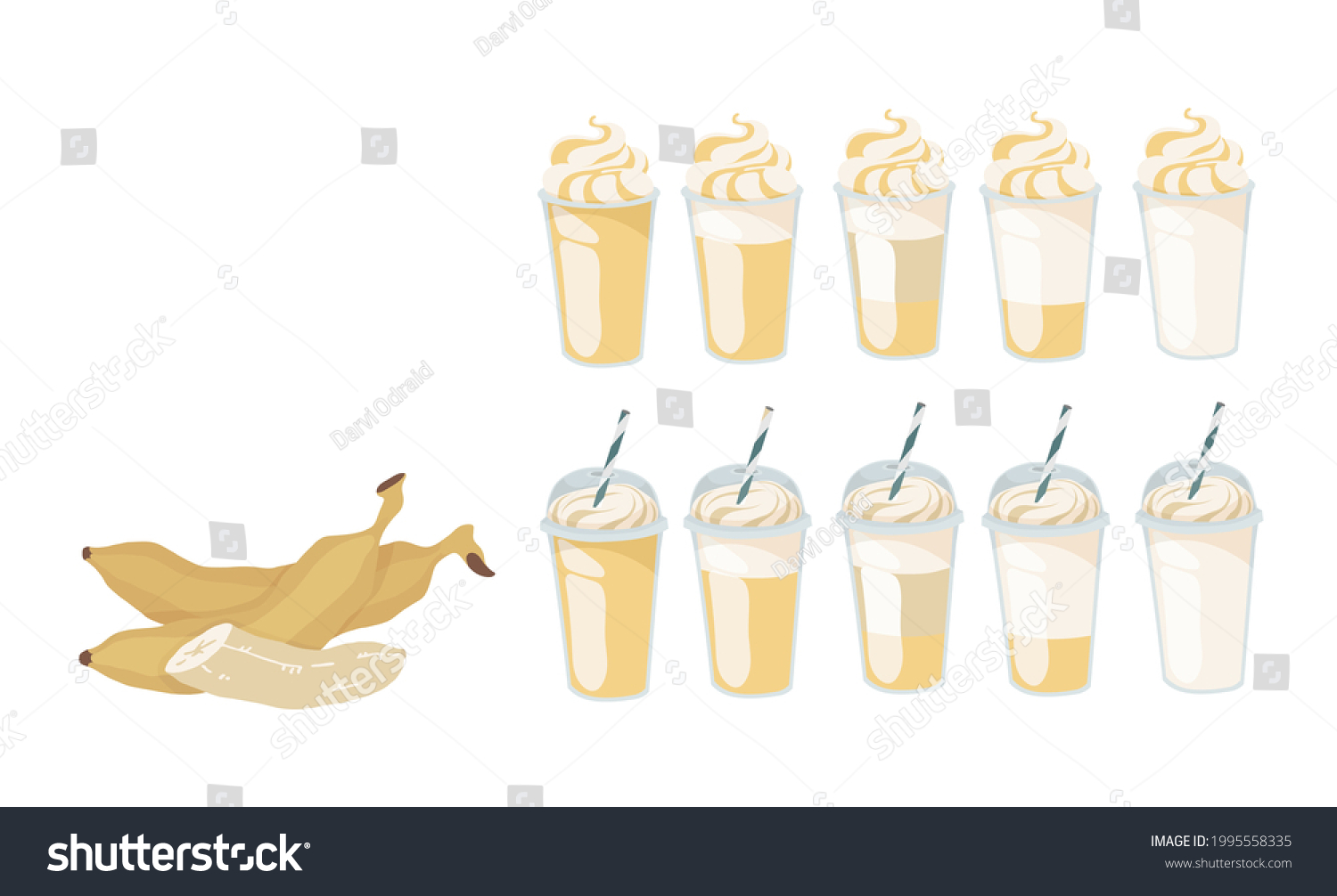 Banana milkshake. Ice cream, cocktail. Whipped - Royalty Free Stock ...