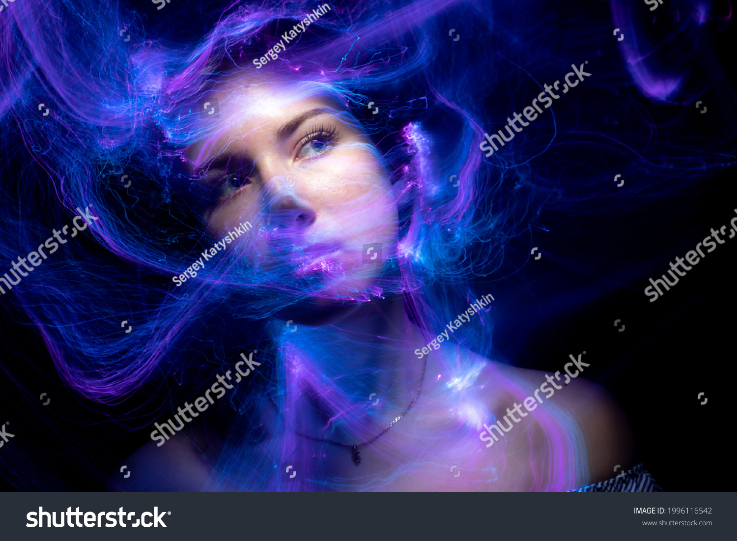 Portrait in the style of light painting. Long exposure photo, abstract portrait , psychedelic poster #1996116542