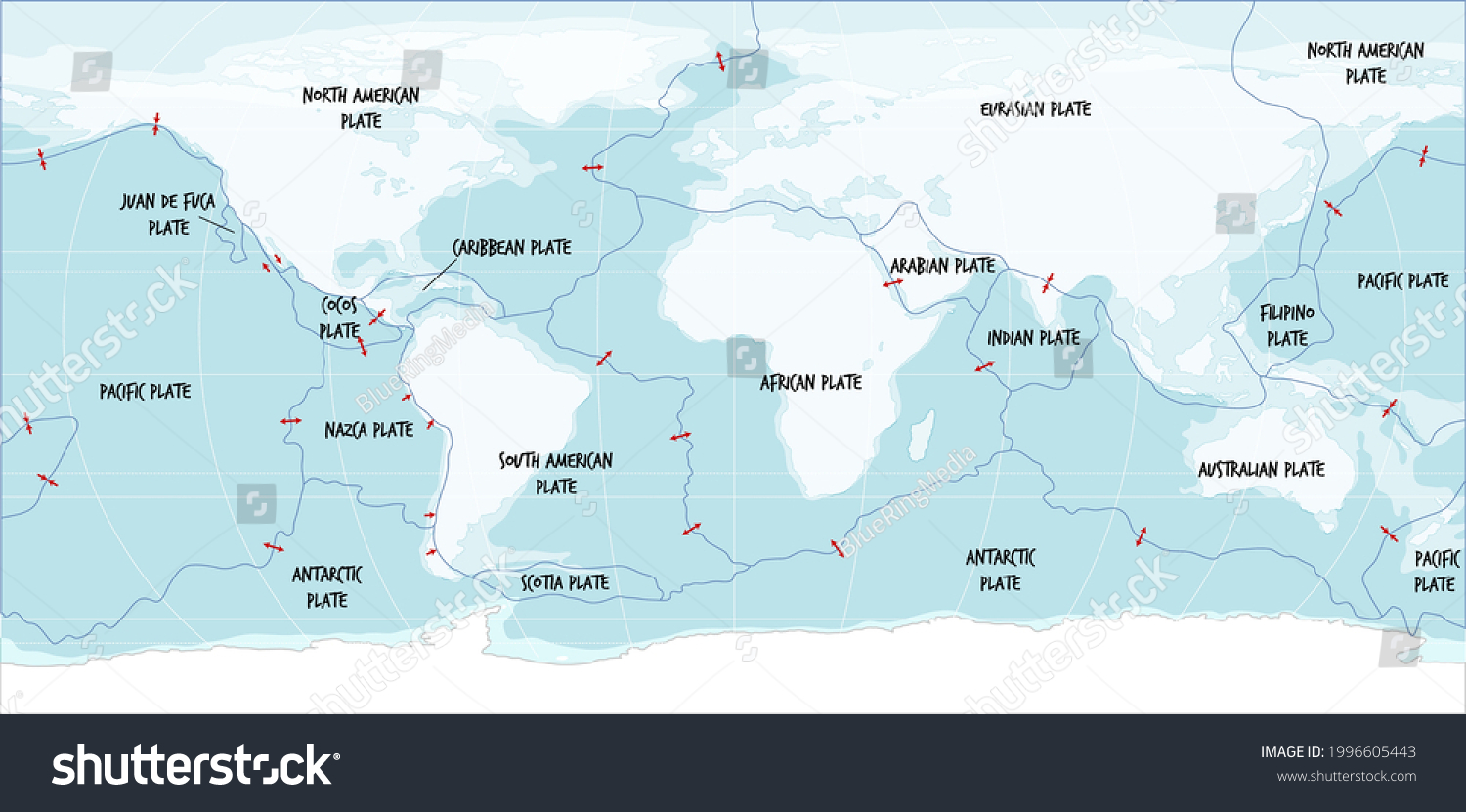 World Map Showing Tectonic Plates Boundaries - Royalty Free Stock ...