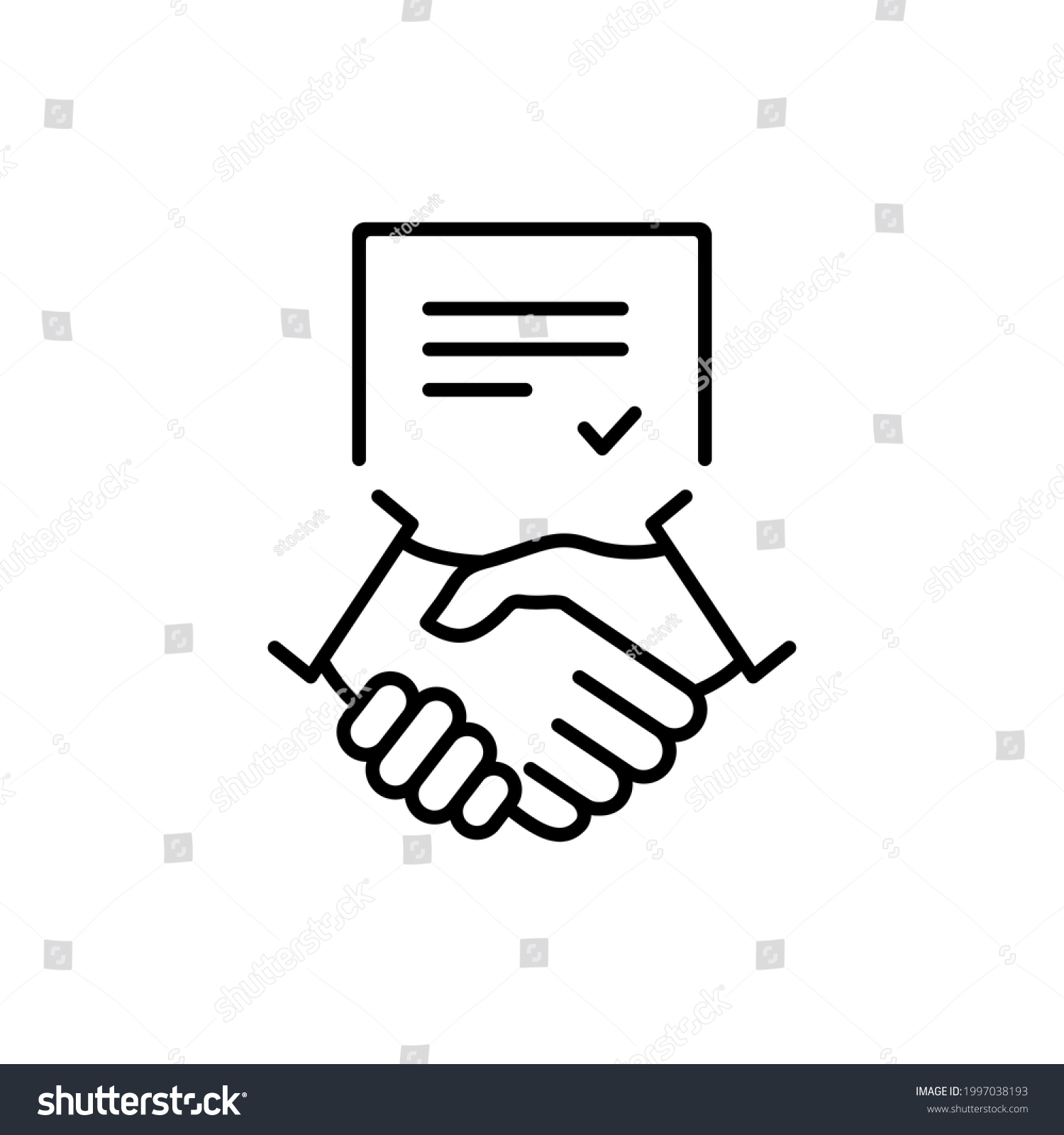 Business handshake teamwork linear concept. Contract line icon. Financial deal pictogram. Agreement signing symbol. Vector isolated on white. #1997038193