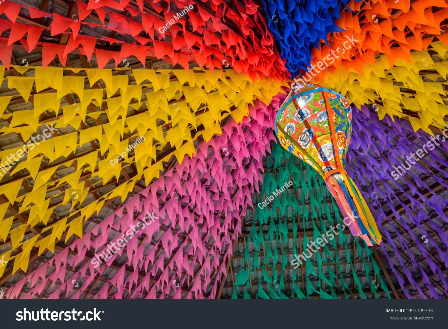 Colorful flags and decorative balloon for the Saint John party, which takes place in June in northeastern Brazil. #1997099393