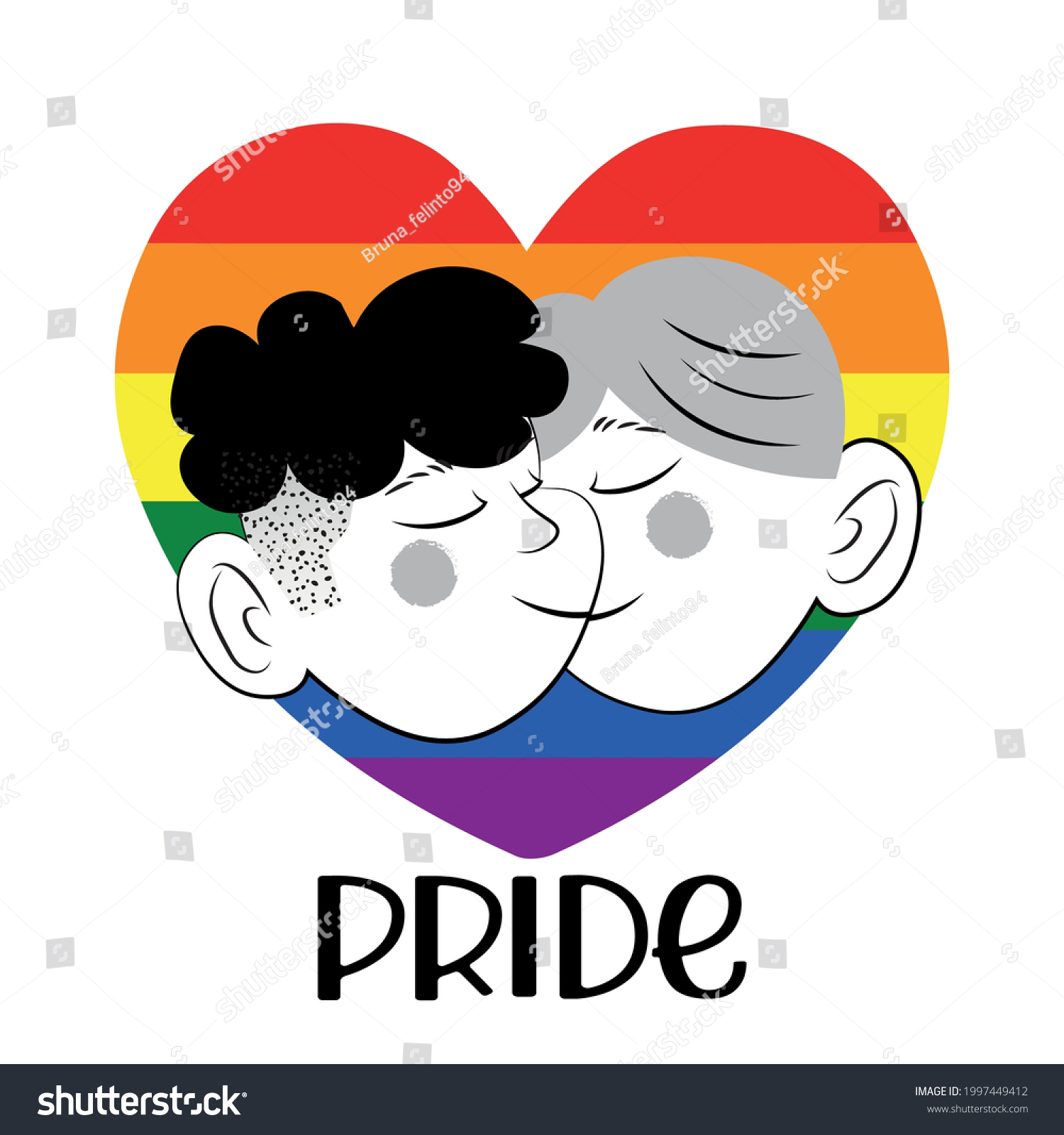 Gay Couple Kissing Gay Pride Heart Royalty Free Stock Vector 1997449412