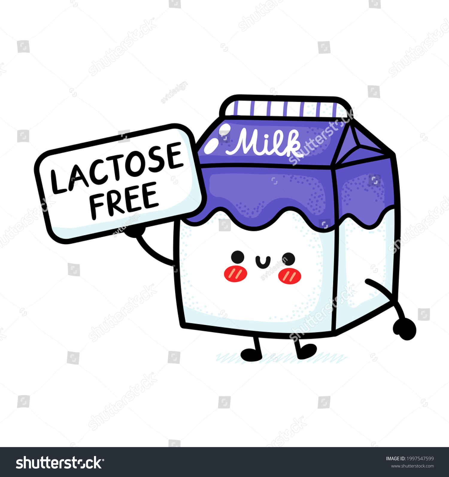 Cute funny happy milk box with lactose free sign - Royalty Free Stock ...