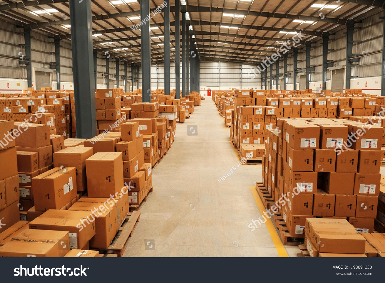 Warehouse, package shipment, freight transportation and delivery concept, cardboard boxes on pallet. #1998891338