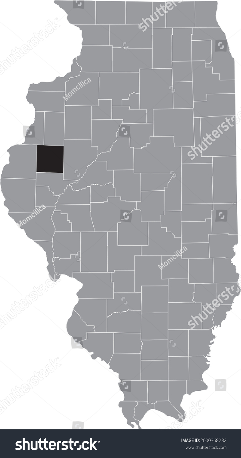 Black highlighted location map of the Illinoisan McDonough County inside gray map of the Federal State of Illinois, USA #2000368232