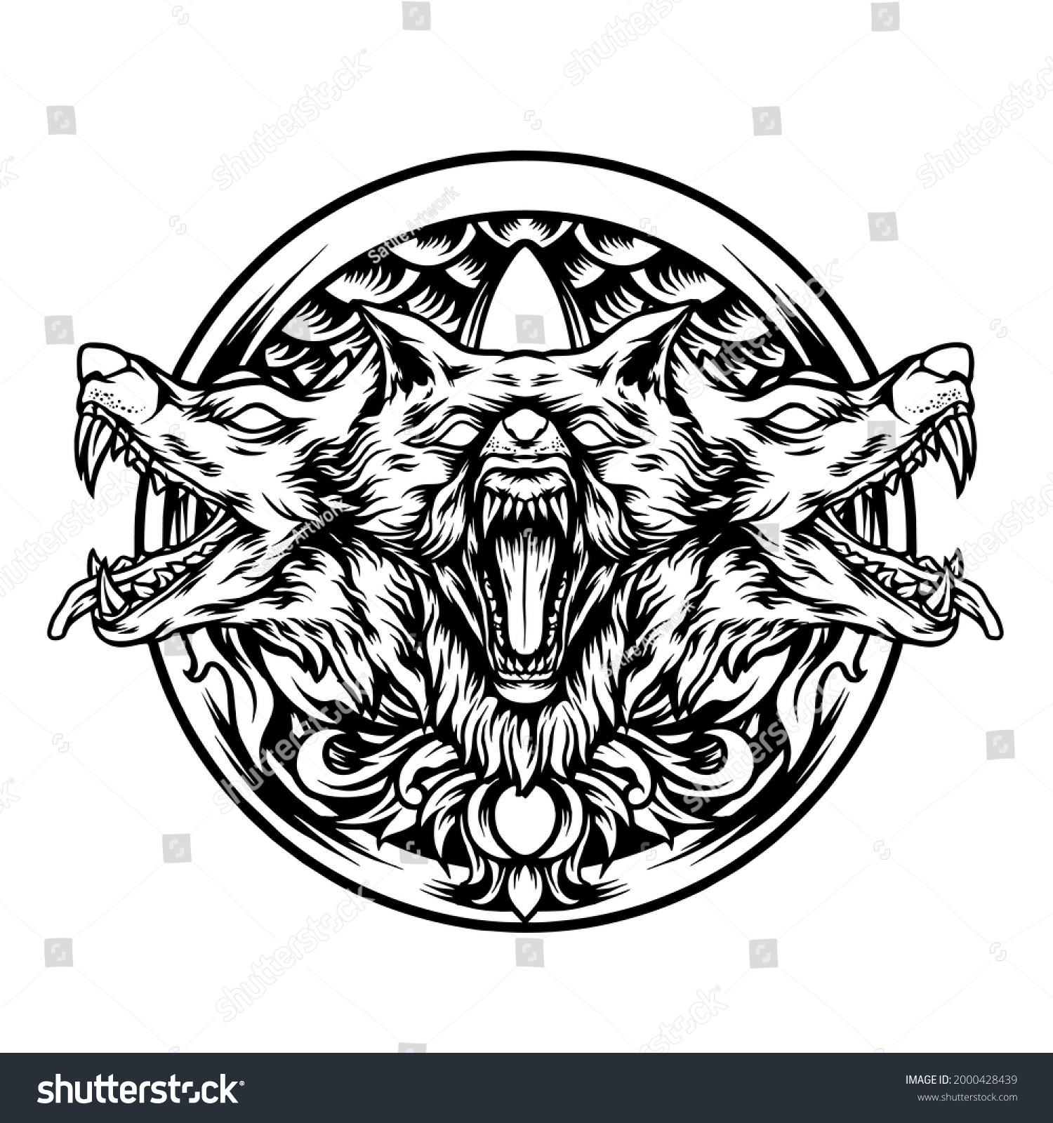 The Cerberus Mythology With Ornaments Silhouette - Royalty Free Stock ...