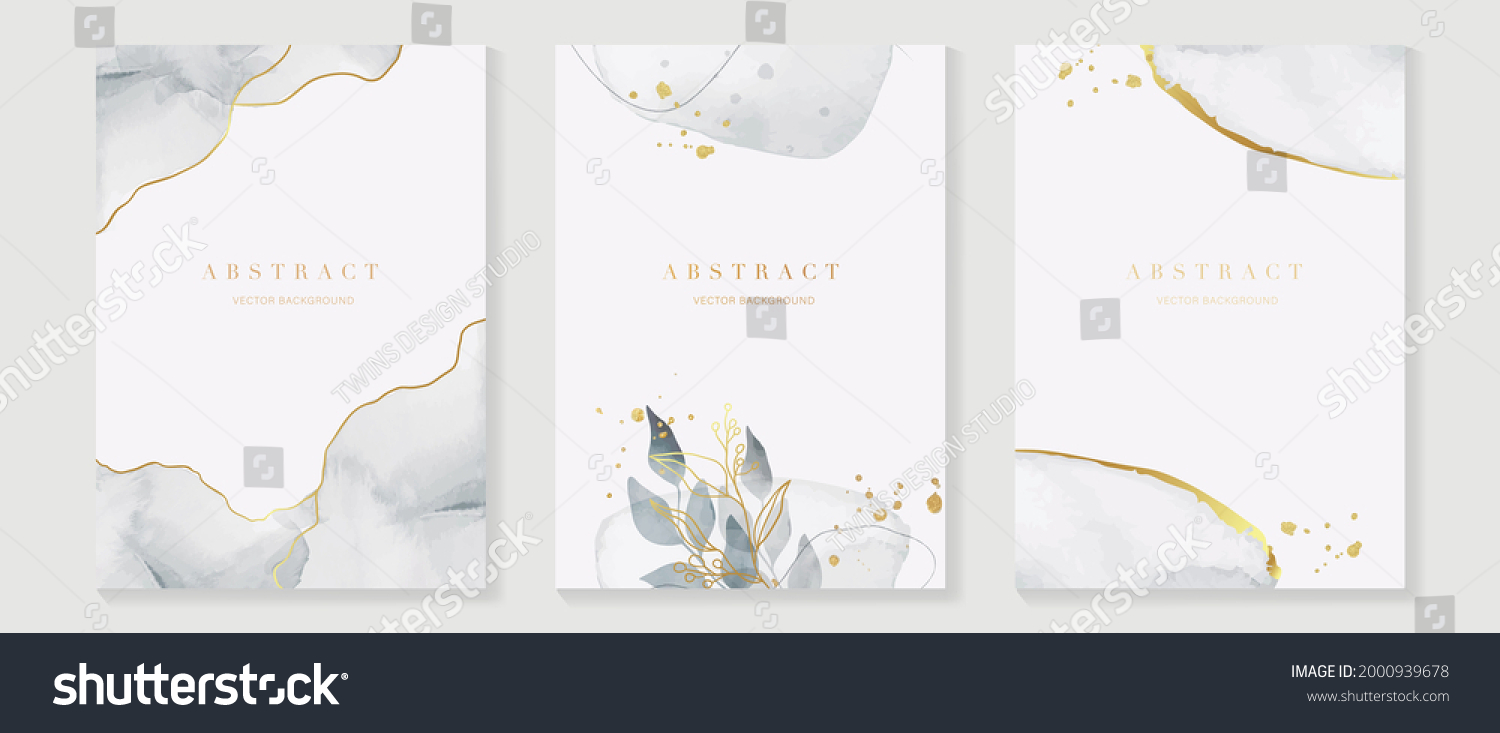 Abstract art background vector. Luxury invitation card background with golden line art flower and botanical leaves, Organic shapes, Watercolor. Vector invite design for wedding and vip cover template. #2000939678