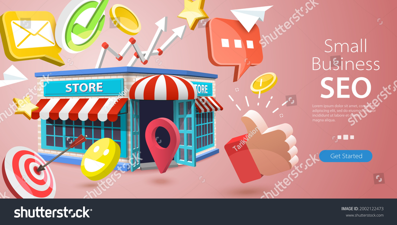3D Vector Conceptual Illustration of Small Business SEO, Local Store Marketing #2002122473