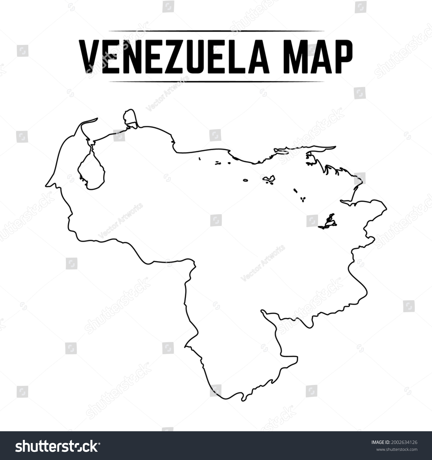 Outline Simple Map of Venezuela - Royalty Free Stock Vector 2002634126 ...