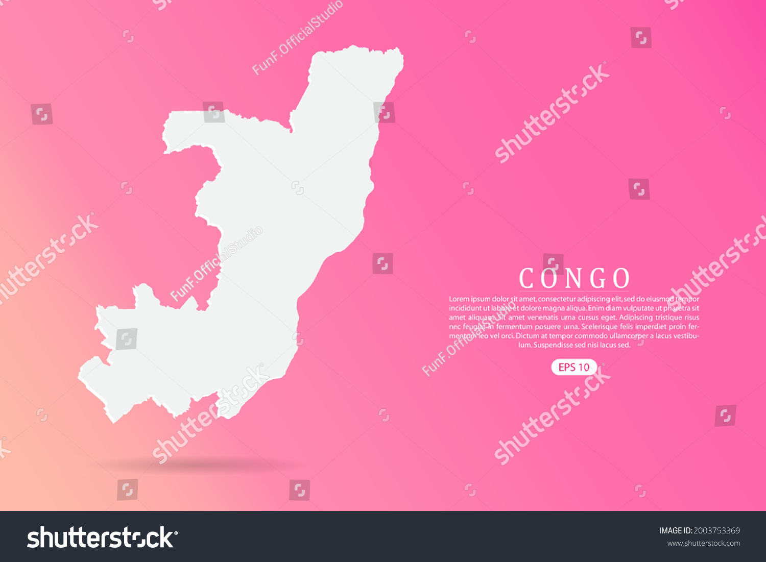 Congo Map - World map vector template with 3d white color on Pink gradient background for infographic - Vector illustration eps 10 #2003753369