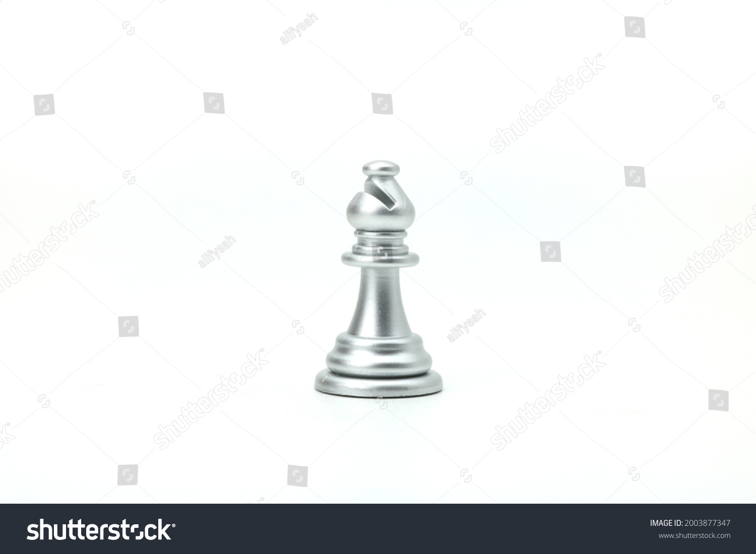 Silver bishop chess piece on white background. Isolated. #2003877347