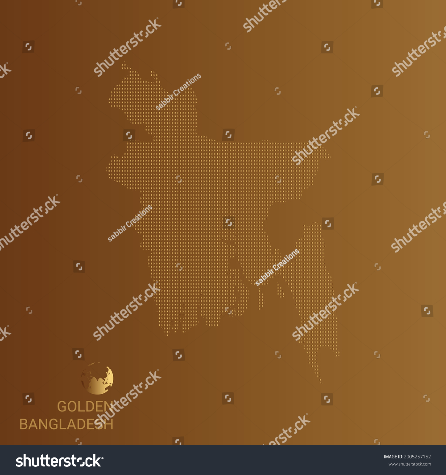Bangladesh Dot Golden Map vector. Dhaka #2005257152