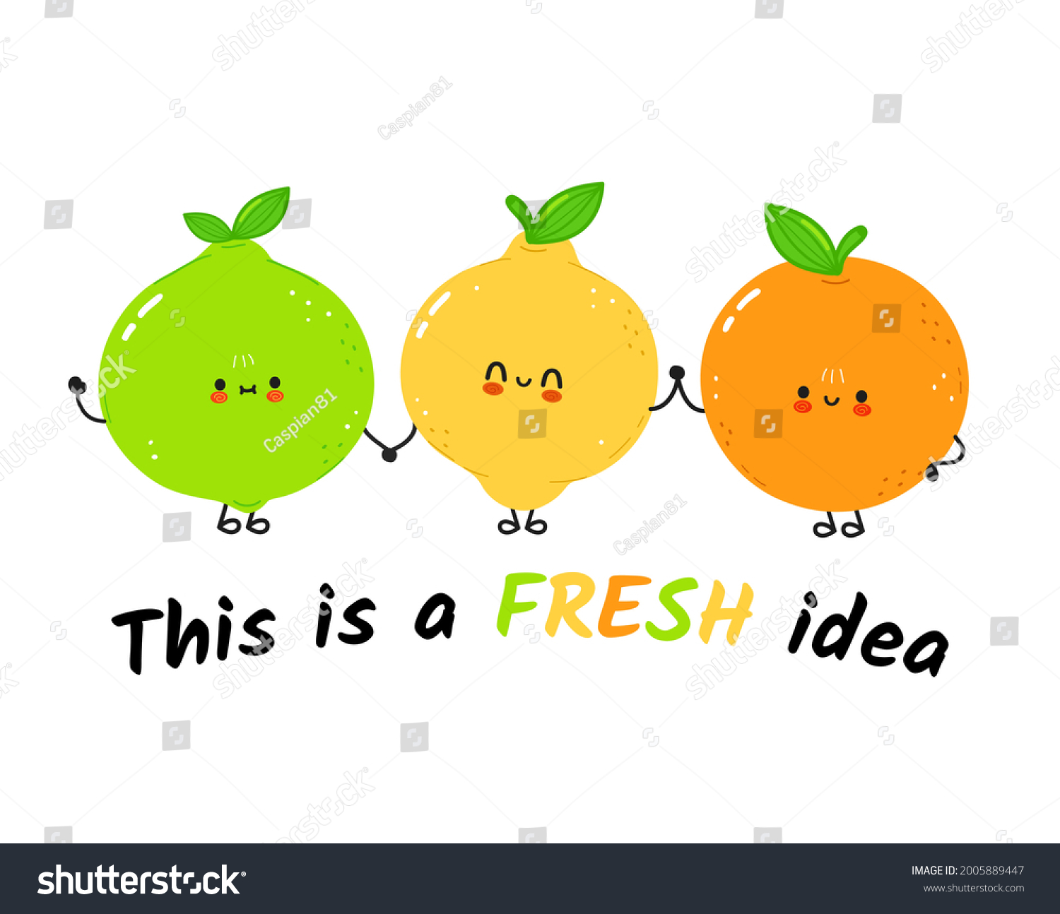 Cute happy lime,lemon,orange,vitamin c fruit.Vector hand drawn doodle style cartoon character illustration kids design.Сard cartoon,vitamin c,cute happy lime,lemon,orange fruit. Friends kids concept #2005889447