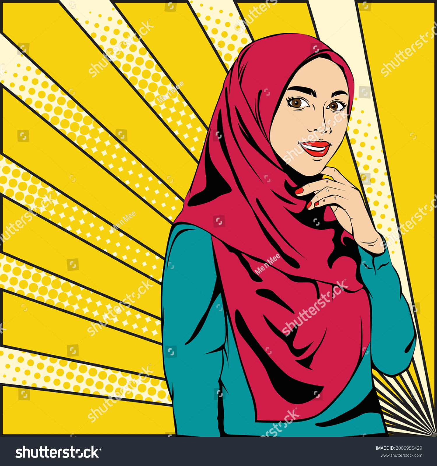 Pop Art Vector Red Hijab Girl - Royalty Free Stock Vector 2005955429 ...