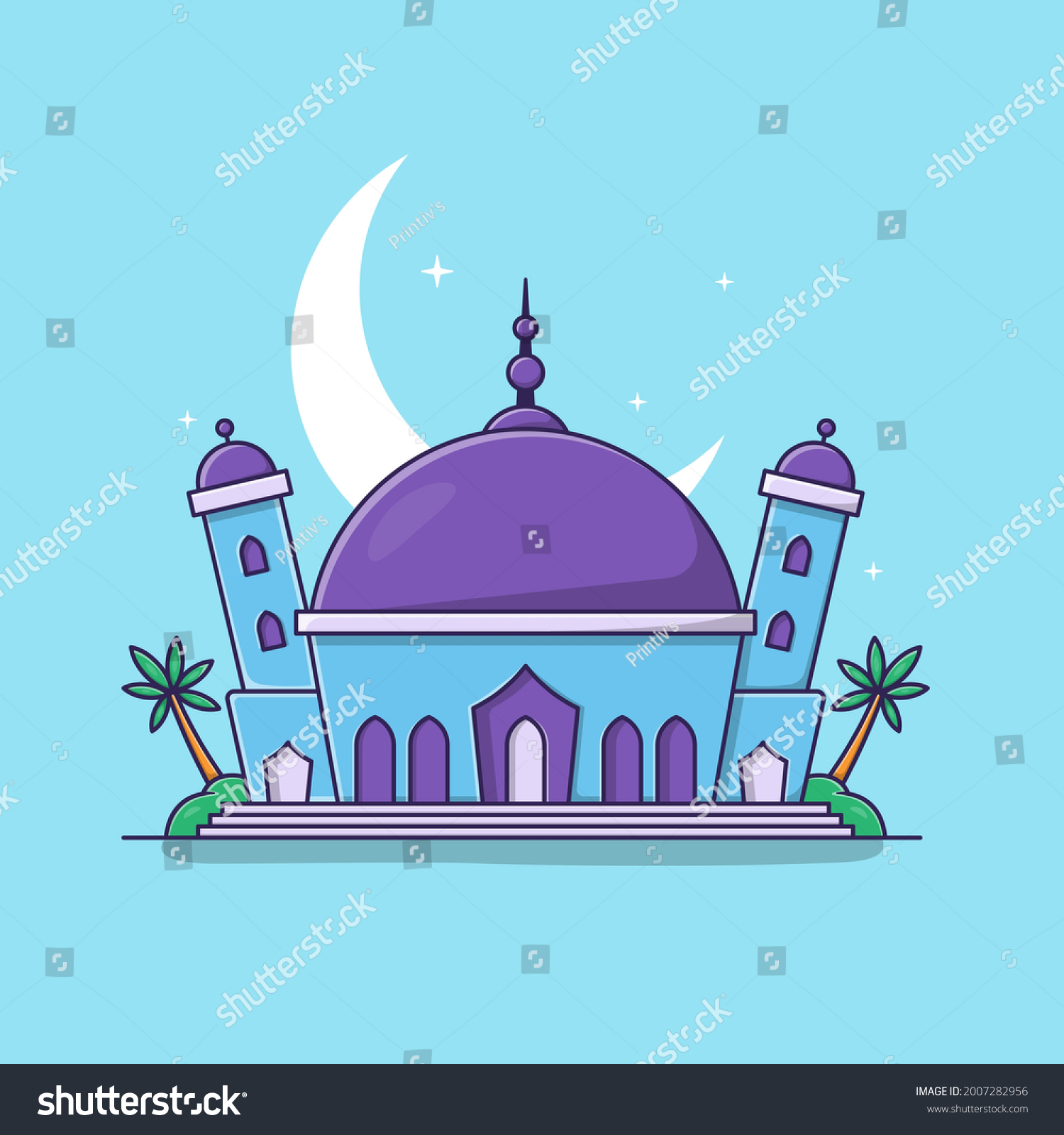 Flat vector illustration of an Islamic mosque - Royalty Free Stock