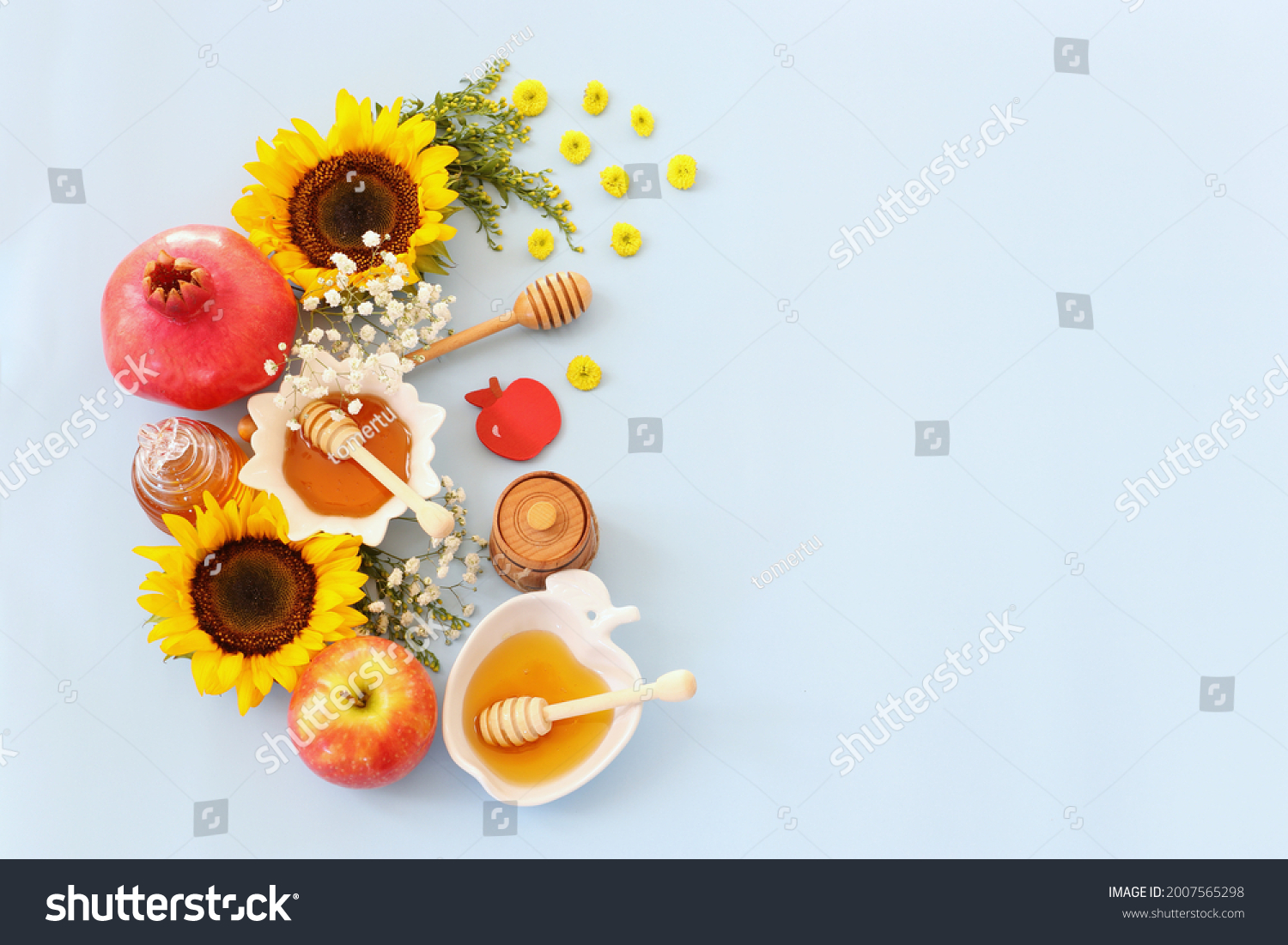 honey, pomegranate and apple. Rosh hashanah (jewish New Year holiday) concept. Traditional symbol #2007565298