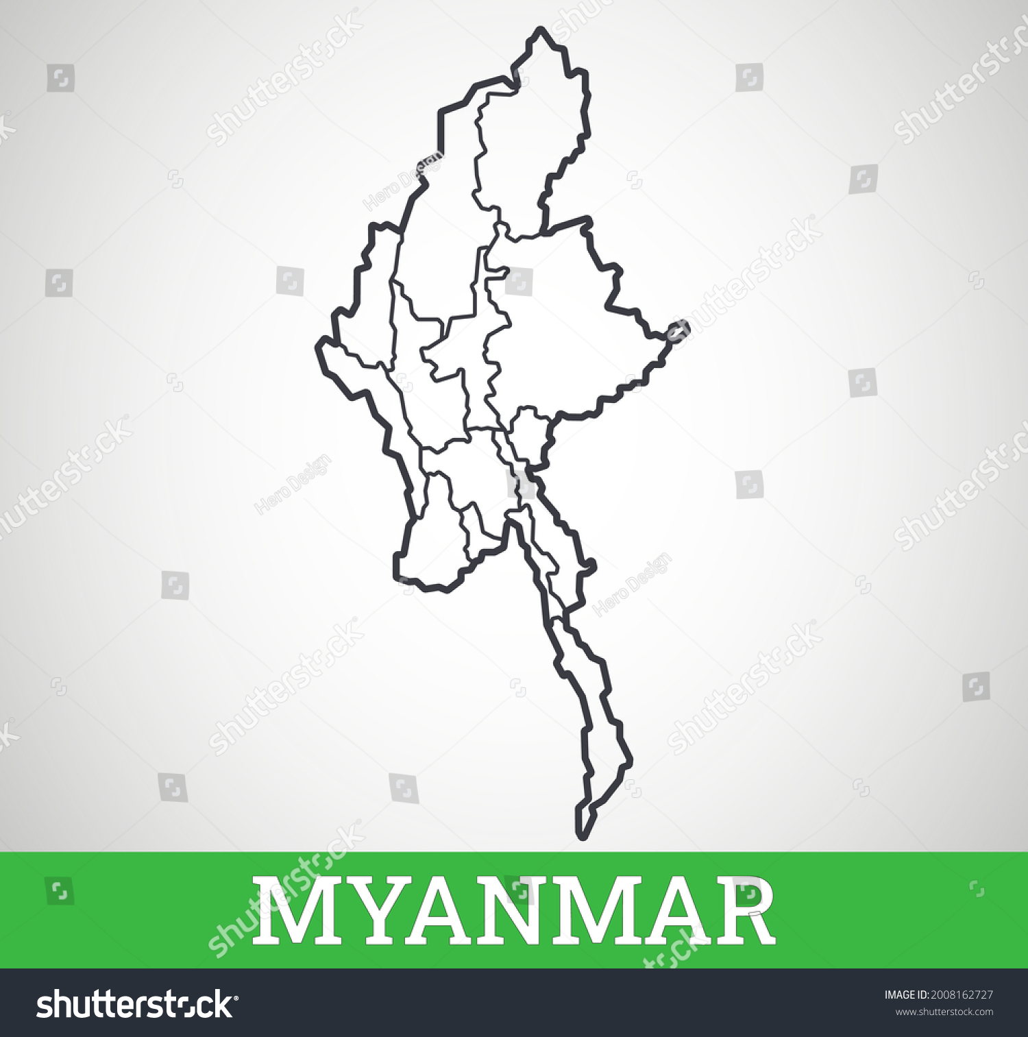 Simple outline map of Myanmar. Vector graphic - Royalty Free Stock ...