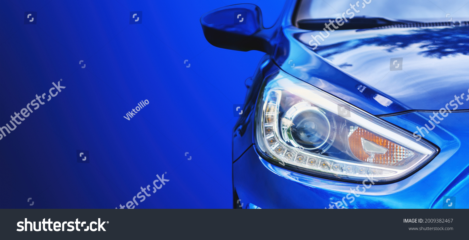 Car headlight. Lamp of modern car headlight. Close up view with copy space. #2009382467