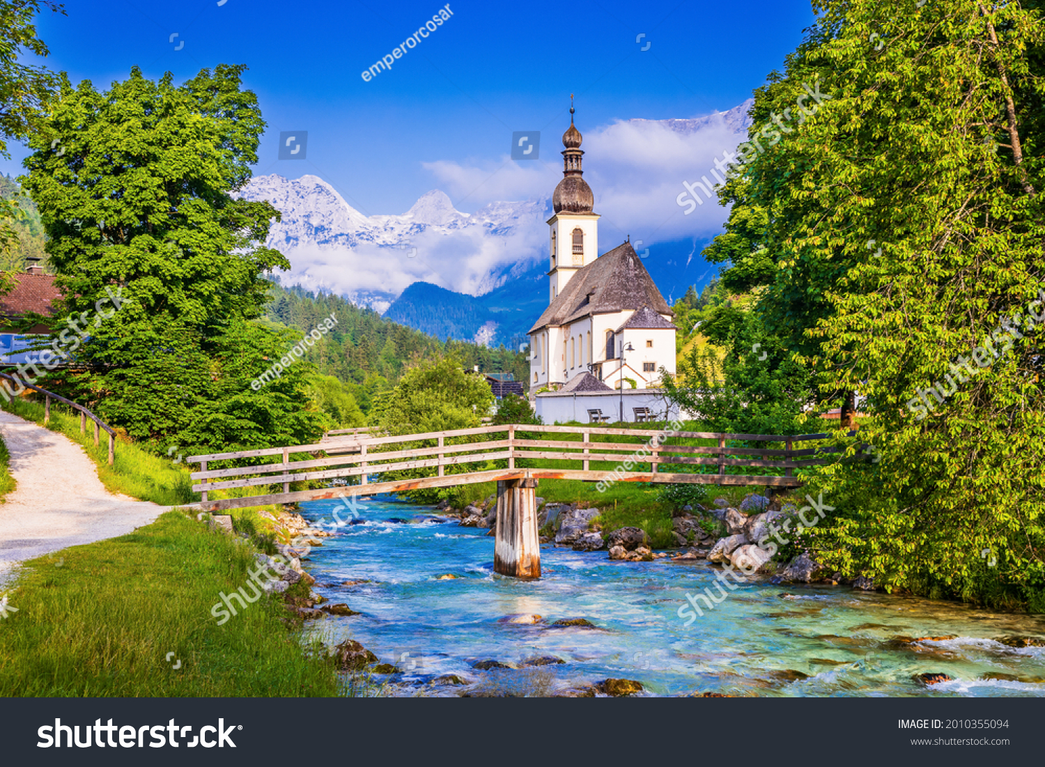 Berchtesgaden National Park, Germany. Parish Church of St. Sebastian in the village of Ramsau #2010355094