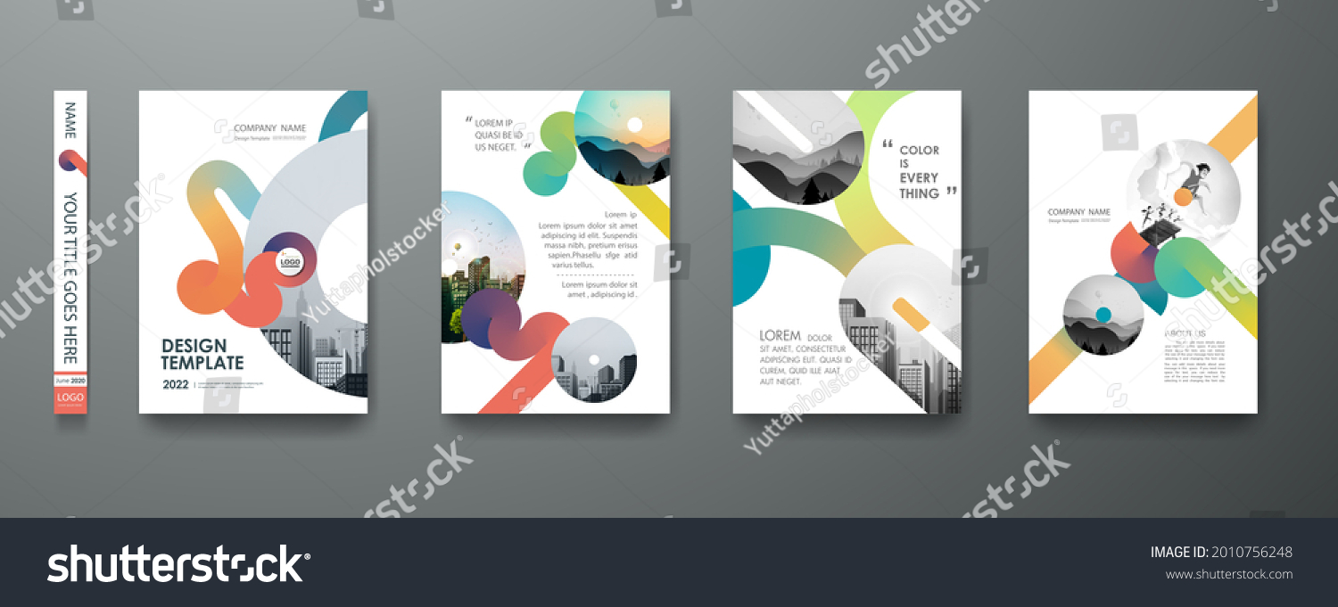 Portfolio geometric design vector set. Abstract red liquid graphic gradient circle shape on cover book presentation. Minimal brochure layout and modern report business flyers poster template. #2010756248