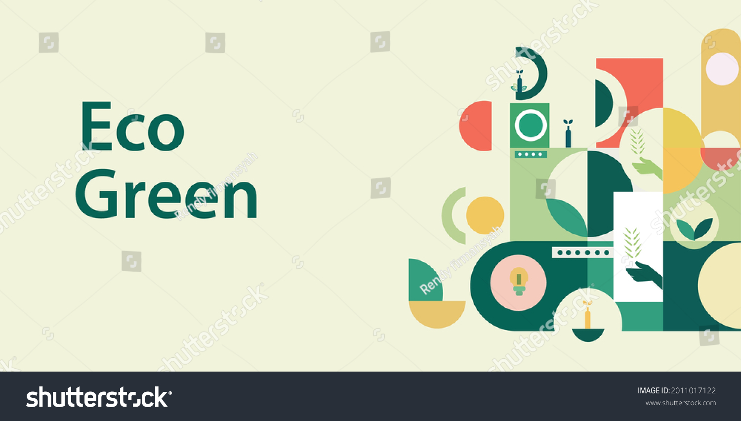 Eco green banner in flat style. Nature and cereals geometry minimalistic with simple shape and figure.Great for flyer, web poster, natural products presentation templates, cover design. Vector . #2011017122