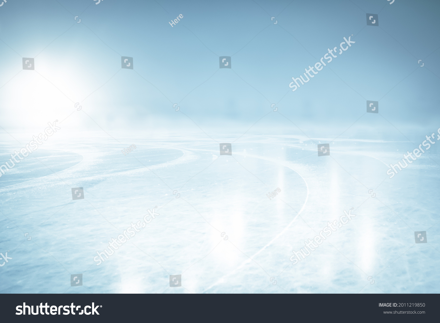 COLD ICE BACKGROUND, BLUE WINTER ICY BACKDROP WITH BLANK SPACE, ICE HOCKEY STADIUM FIELD, GLOWING WINTER BACKDROP FOR MONTAGE FRESH PRODUCTS OR CHRISTMAS PRESENTS #2011219850