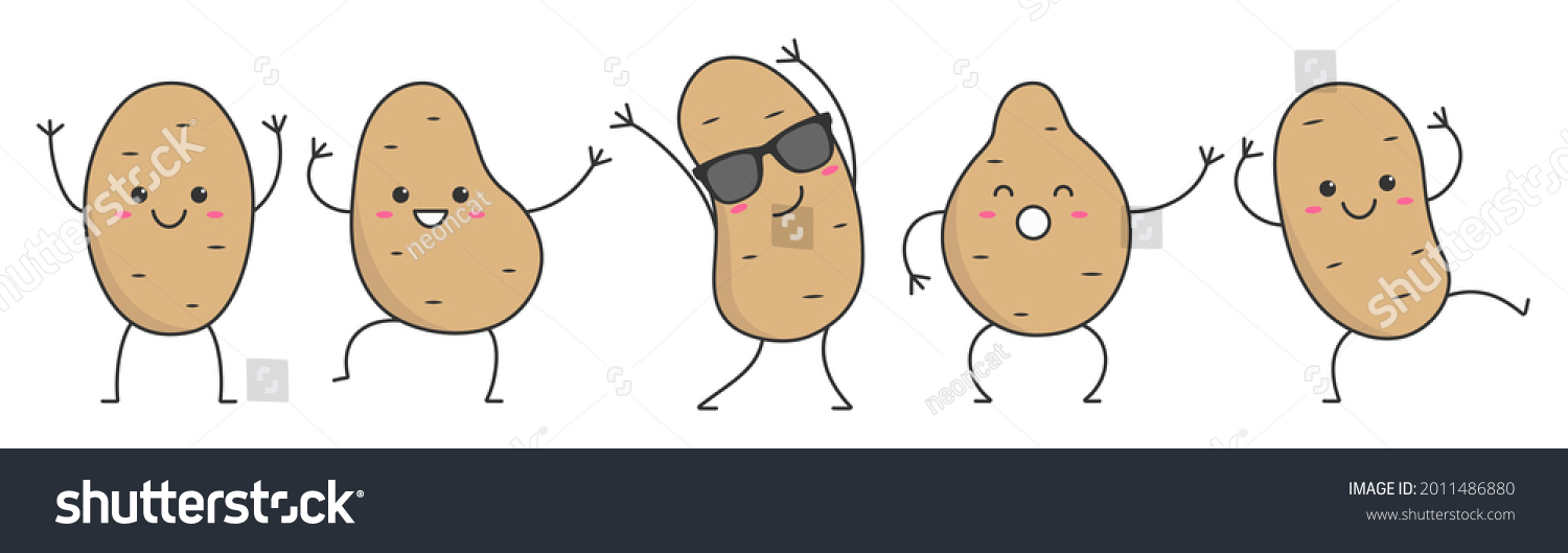 Character cartoon potato dancing face smiling happy emotions icon logo vector illustration. #2011486880