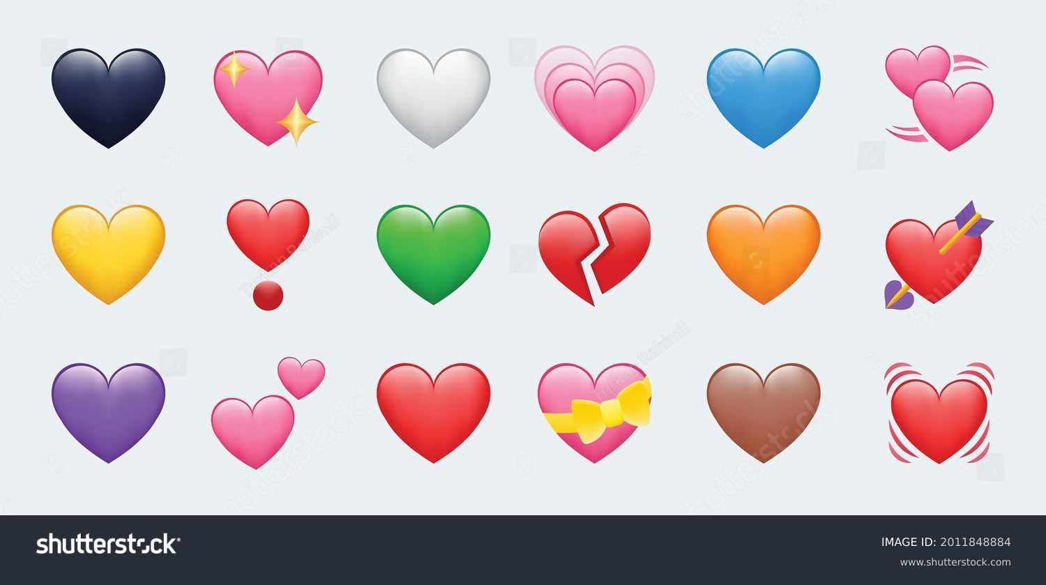 Heart Color Set Icons vector illustrations. Set of Hearts in different colors and types #2011848884