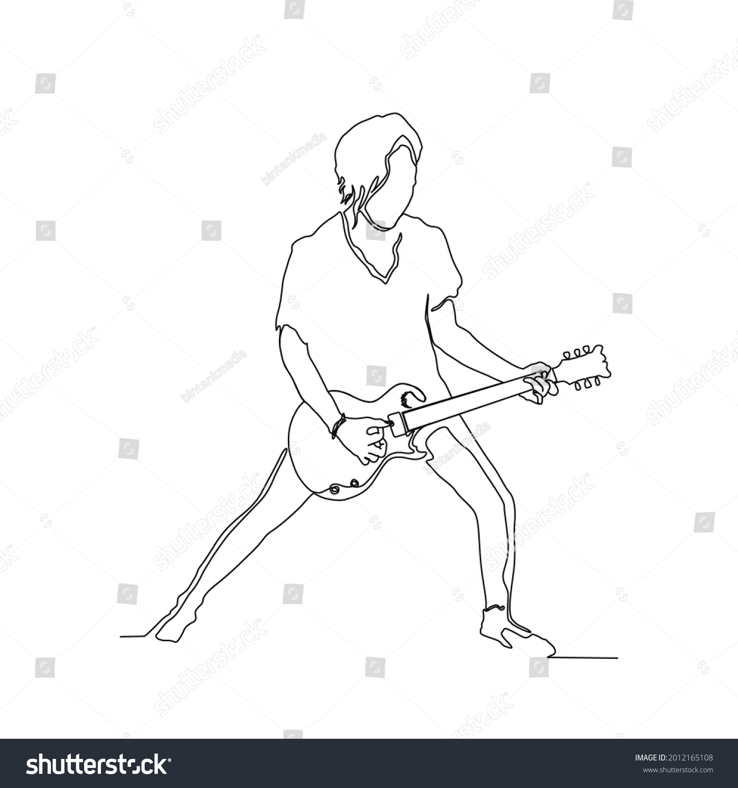 Continuous line drawing of guitarist playing - Royalty Free Stock ...