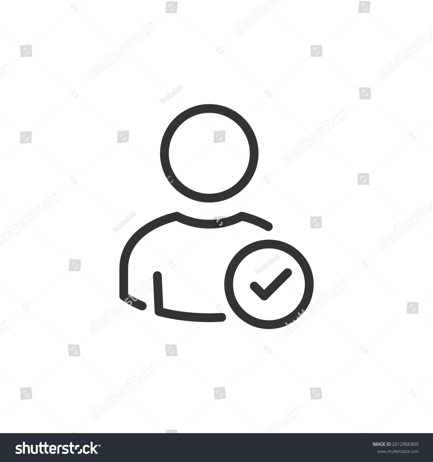 User account accepted symbol with tick, approved or applied person sign, validation verified pictogram, authorized member isolated #2012966909