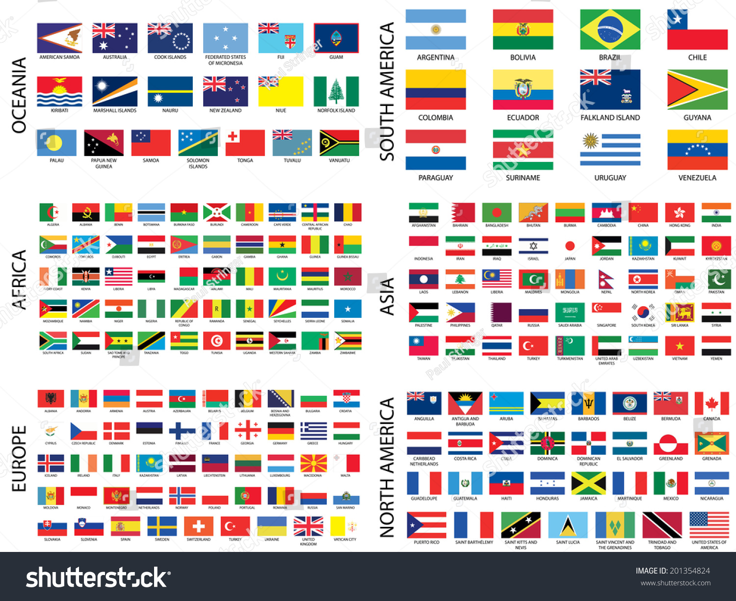 Alphabetical Country Flags by Continent - Royalty Free Stock Photo ...