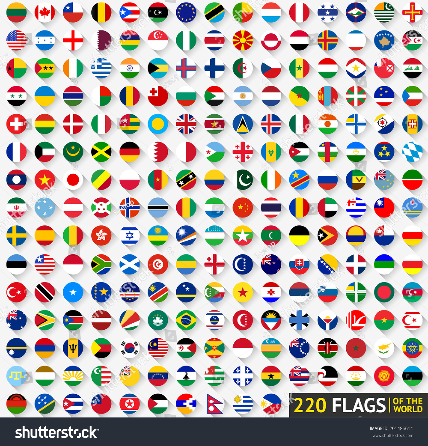 220 Flags of the world, circular shape, flat vector illustration #201486614