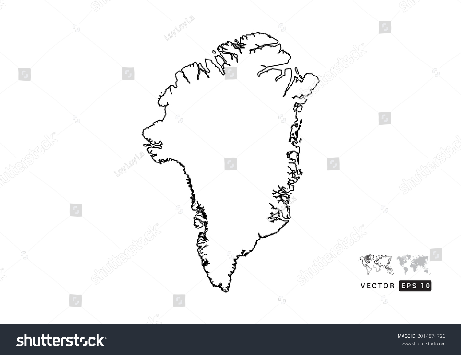 Black line Greenland map vector on white - Royalty Free Stock Vector ...