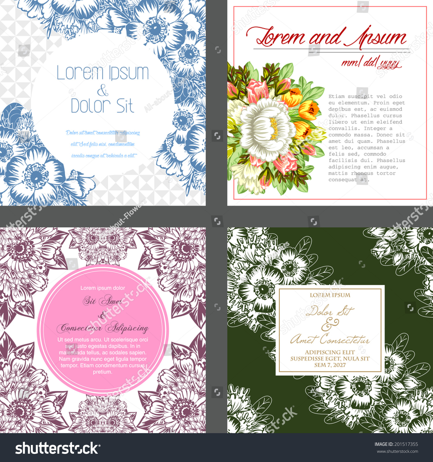 Wedding invitation cards with floral elements. #201517355