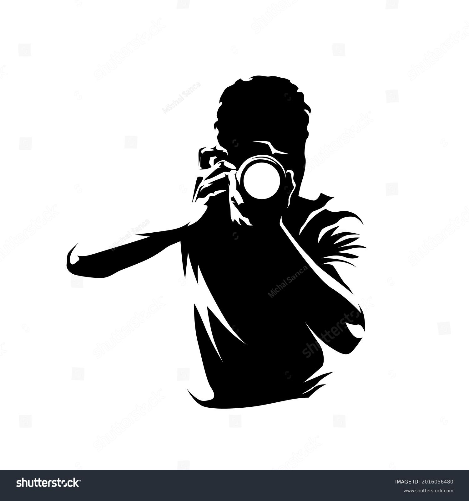 Photographer takes pictures, vector logo. Front View. Man with digital camera #2016056480