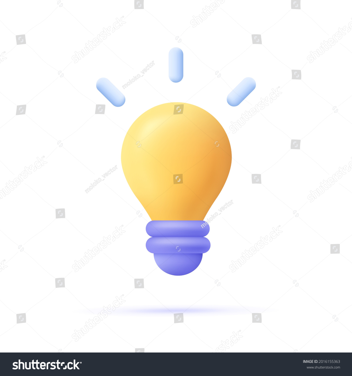 3d cartoon style minimal yellow light bulb icon. Idea, solution, business, strategy concept.  #2016155363