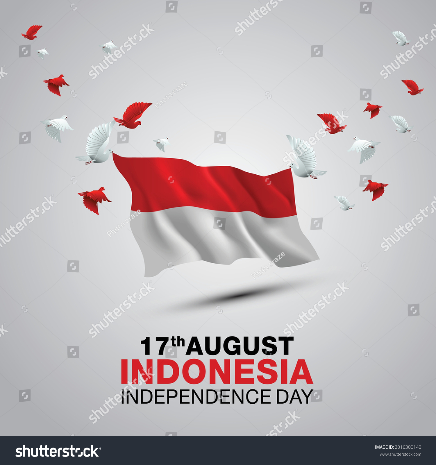 happy independence day Indonesia. 3d flag with flying pigeon. vector illustration design #2016300140
