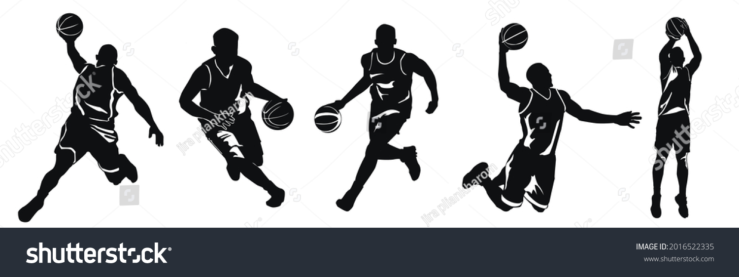 Basketball player silhouette set, vector illustration,vector basketball players in silhouettes  #2016522335