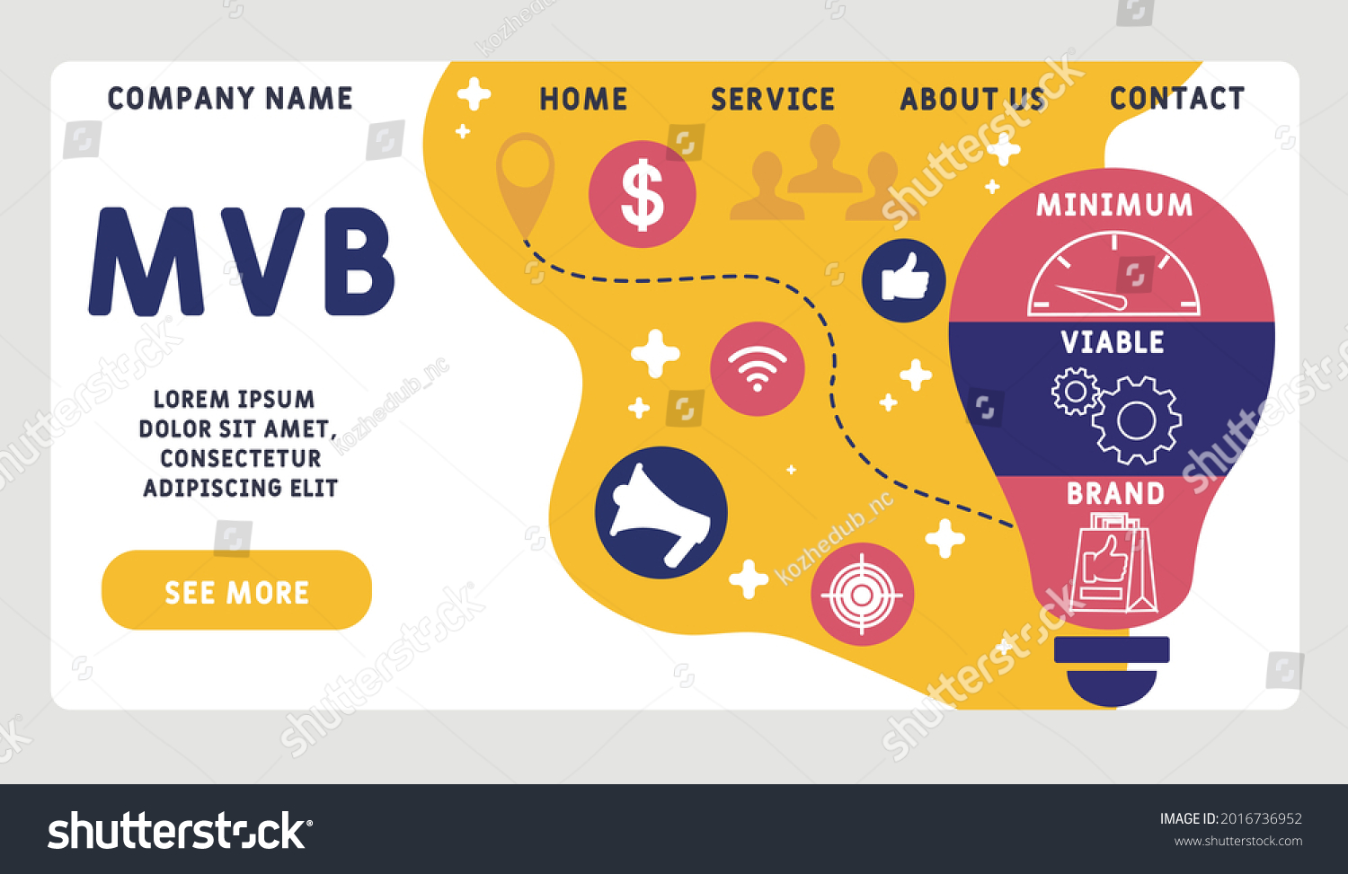 Vector website design template . MVB - Minimum Viable Brand acronym. business concept. illustration for website banner, marketing materials, business presentation, online advertising. #2016736952