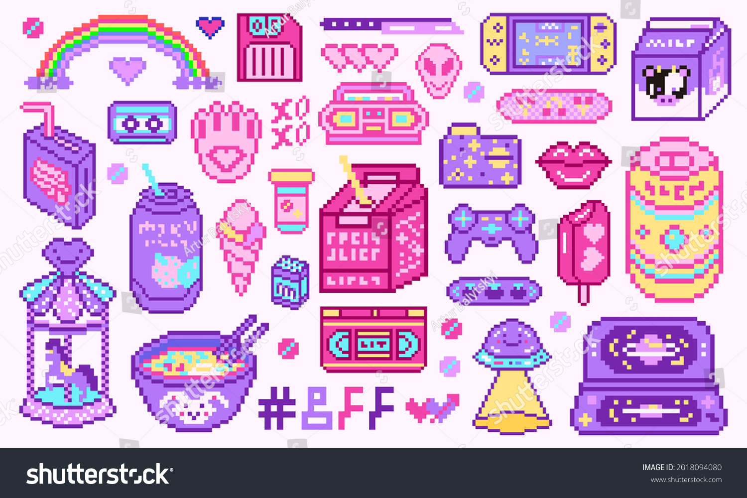 Pixel art 8 bit objects. Retro digital game - Royalty Free Stock Vector ...