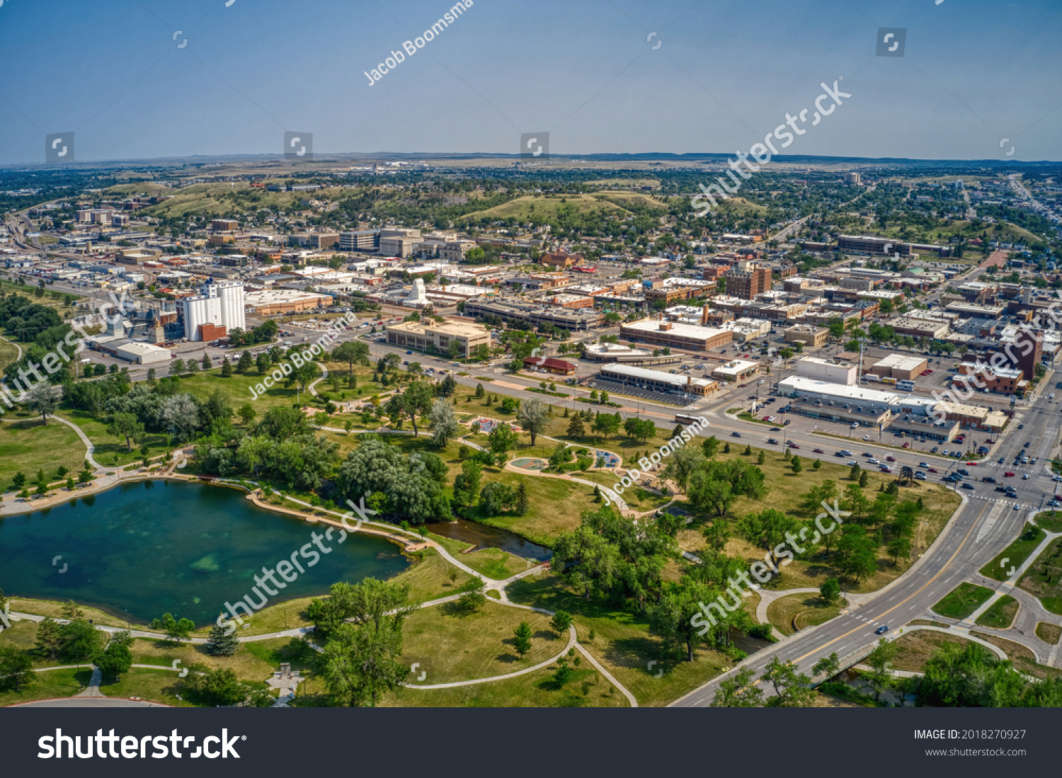 Aerial View of Rapid City, South Dakota in Summer #2018270927
