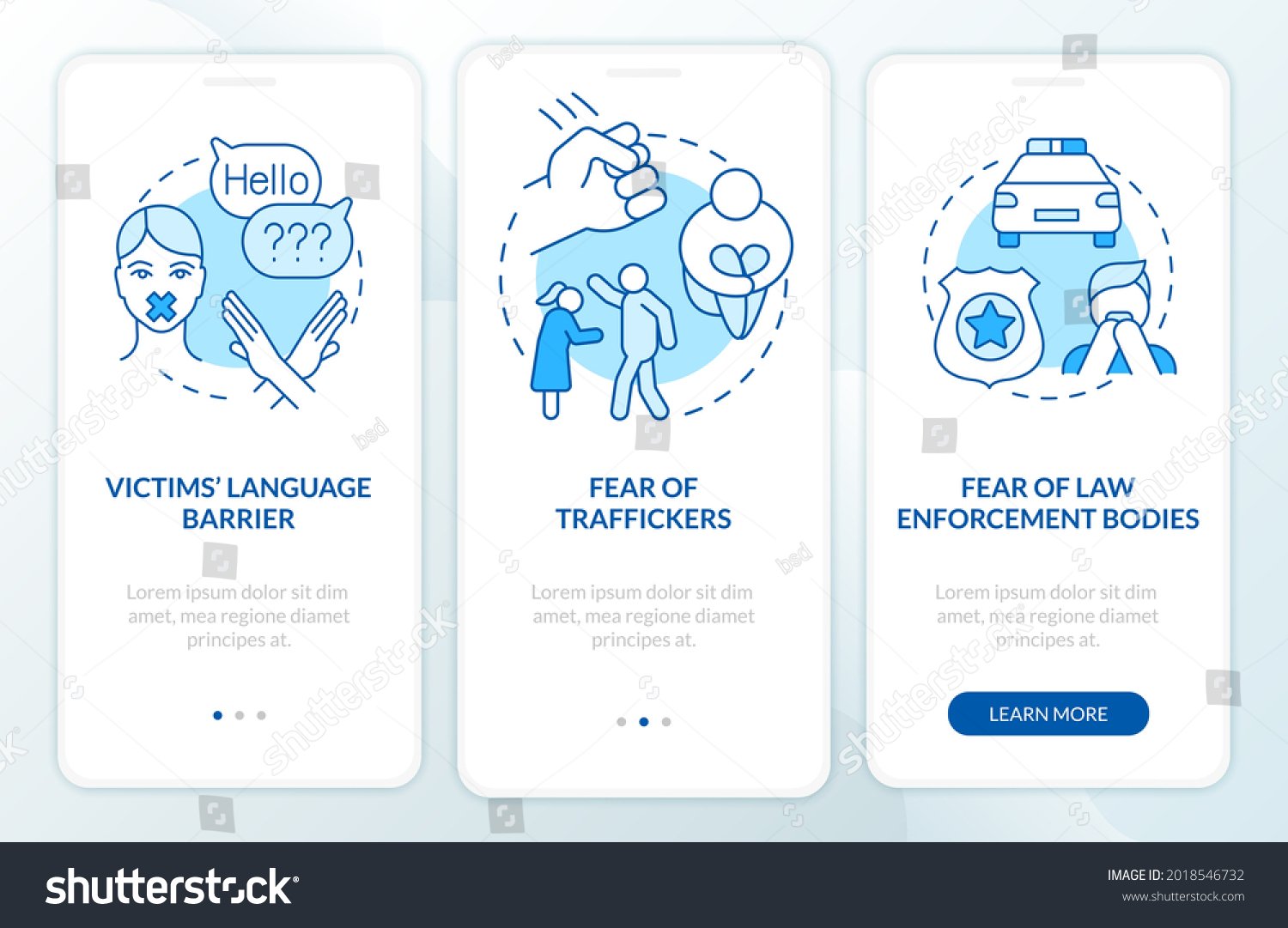 Human slavery victims onboarding mobile app page - Royalty Free Stock ...