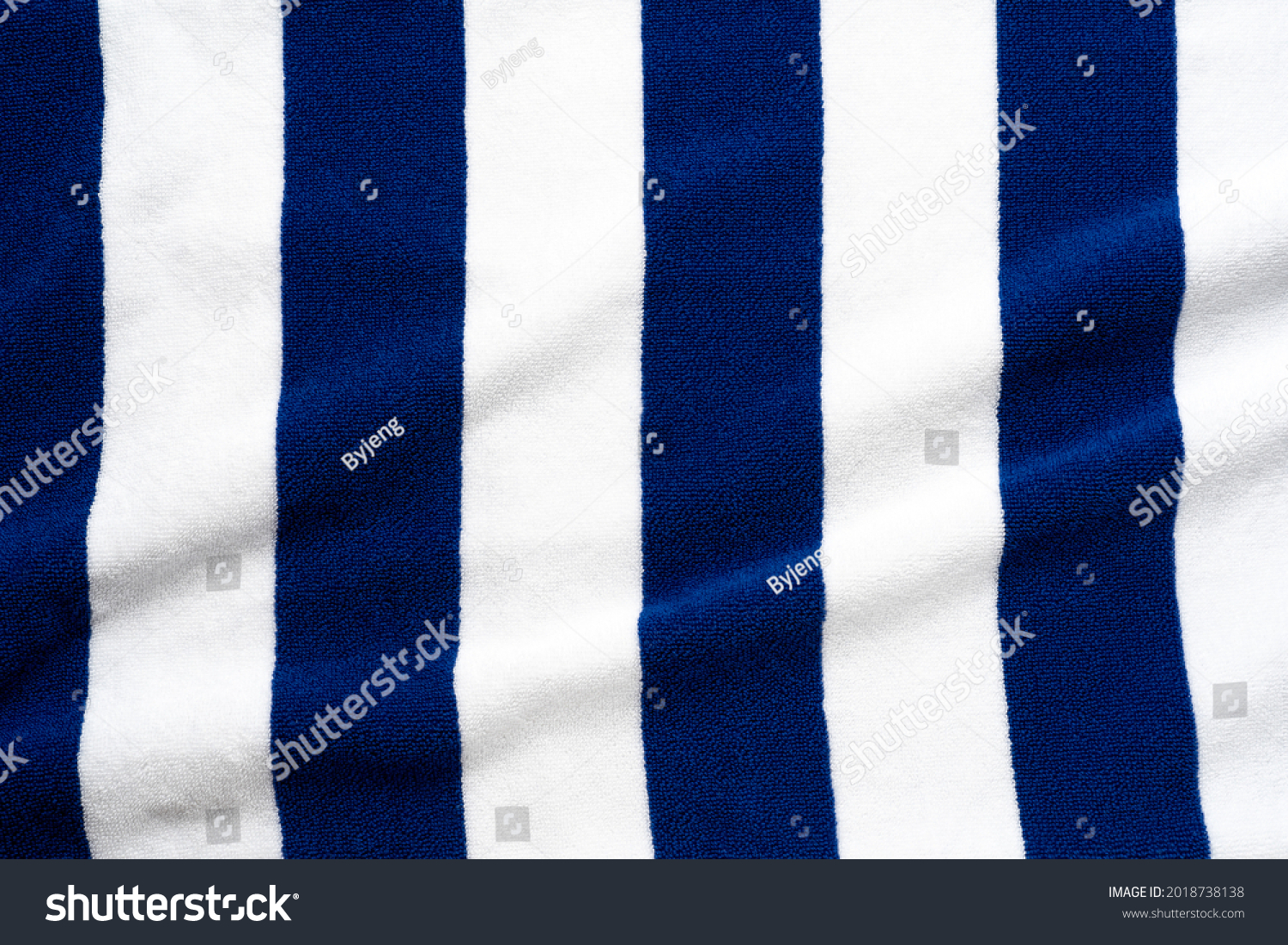 Blue stripes beach towel  mock up isolated on white background, flat lay top view shot #2018738138