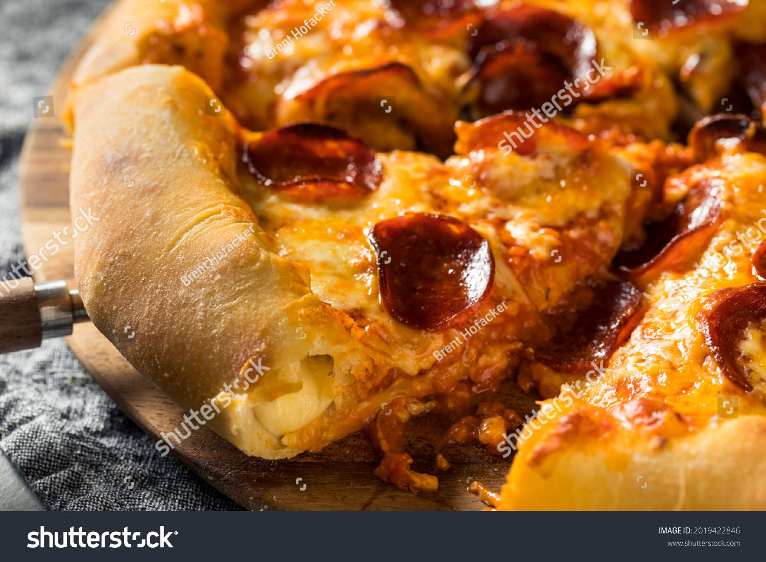Homemade Pepperoni Stuffed Crust Pizza with Cheese #2019422846