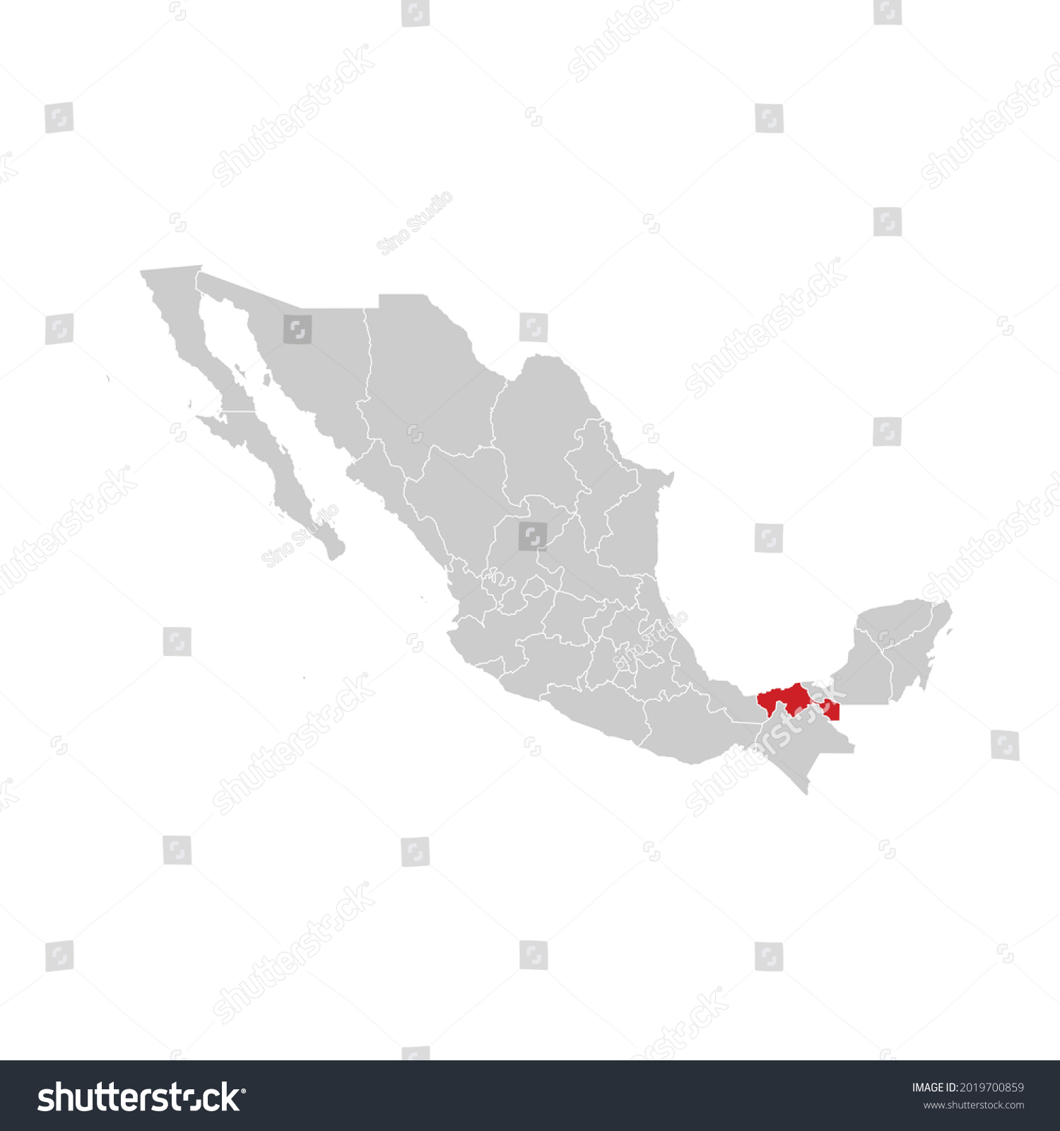Location of Tabasco in Mexico Map Vector #2019700859