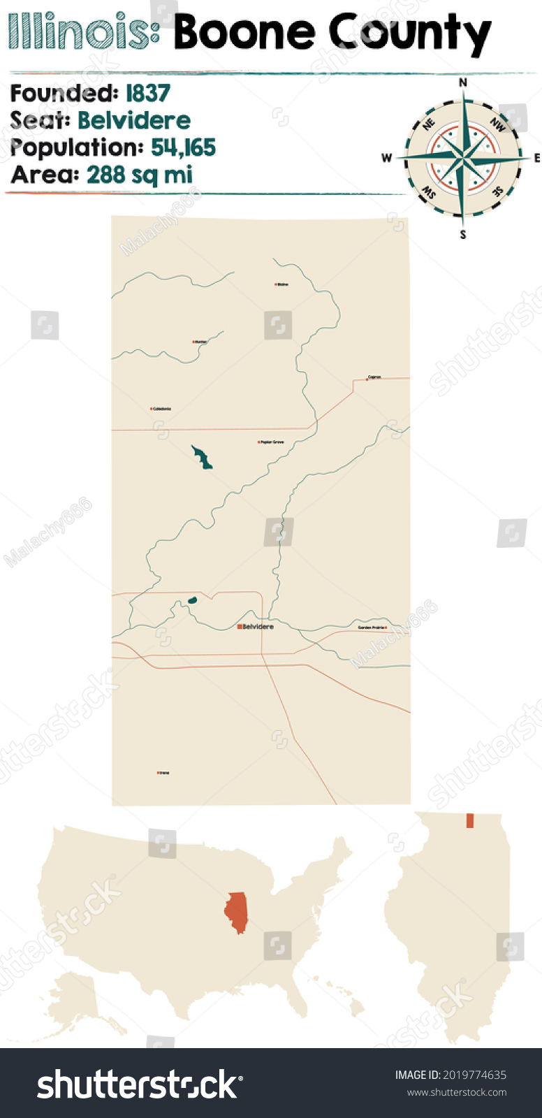 Large And Detailed Map Of Boone County In Royalty Free Stock Vector 2019774635 3881