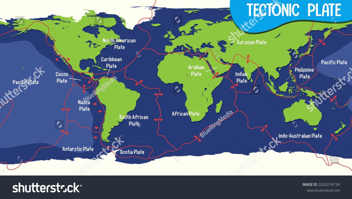 World Map Showing Tectonic Plates Boundaries - Royalty Free Stock ...